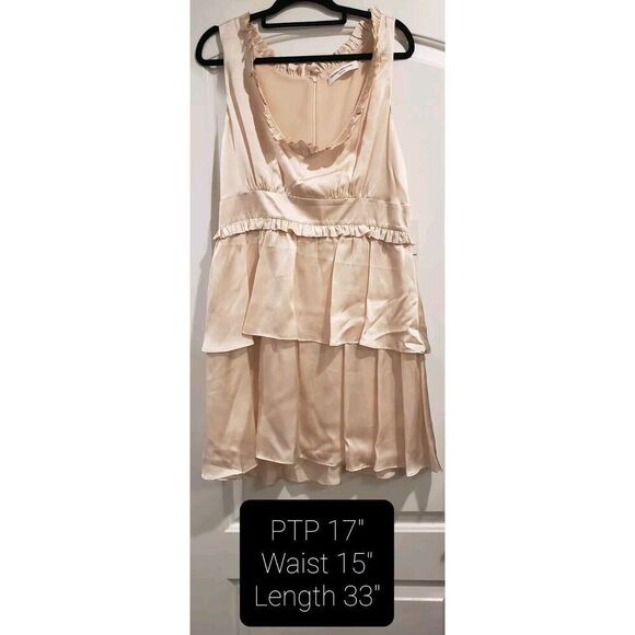 AMANDA UPRICHARD 100% Silk Champagne Tiered Sleeveless Dress Size‎ Large NWT - Picture 4 of 10